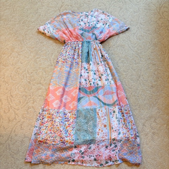 World Market Mira Dobby Patchwork Kaftan Dress Pastel Boho S/M Pastel resort EUC - Picture 4 of 11